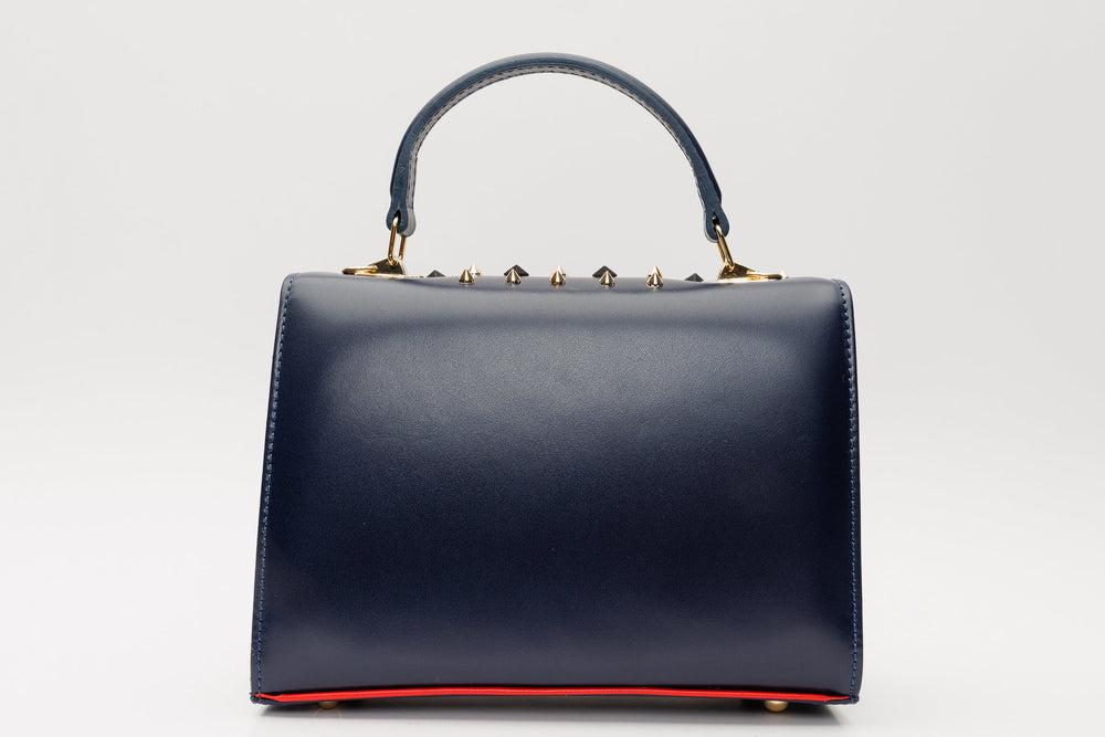 The Infanta Navy Blue Spike Leather Handbag - Vinci Leather