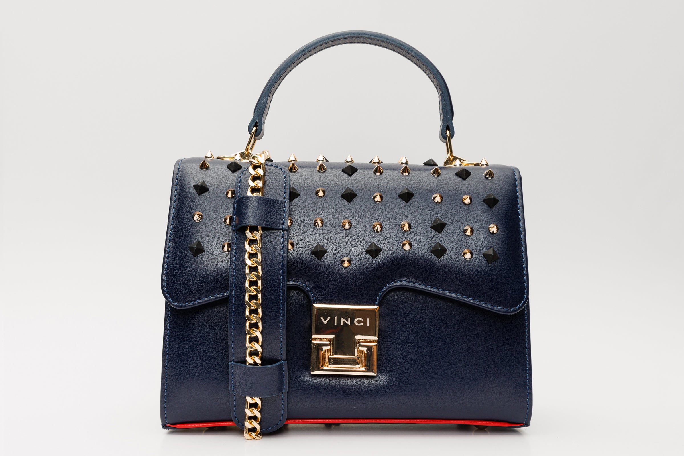 The Infanta Navy Blue Spike Leather Handbag - Vinci Leather