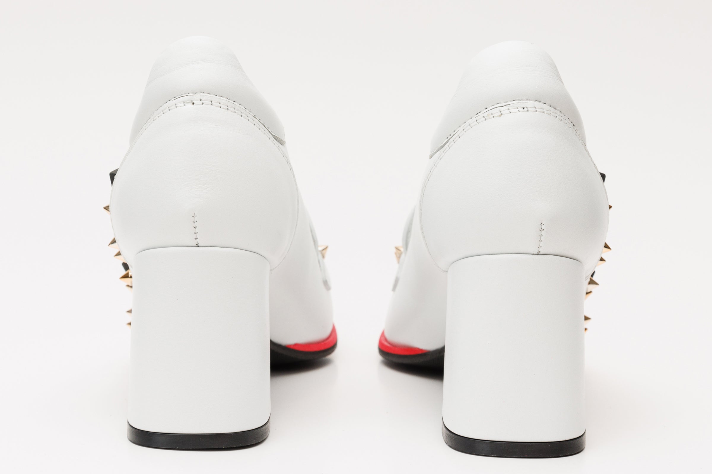 The Infanta White Spike Leather Block Heel Pump Shoe - Vinci Leather