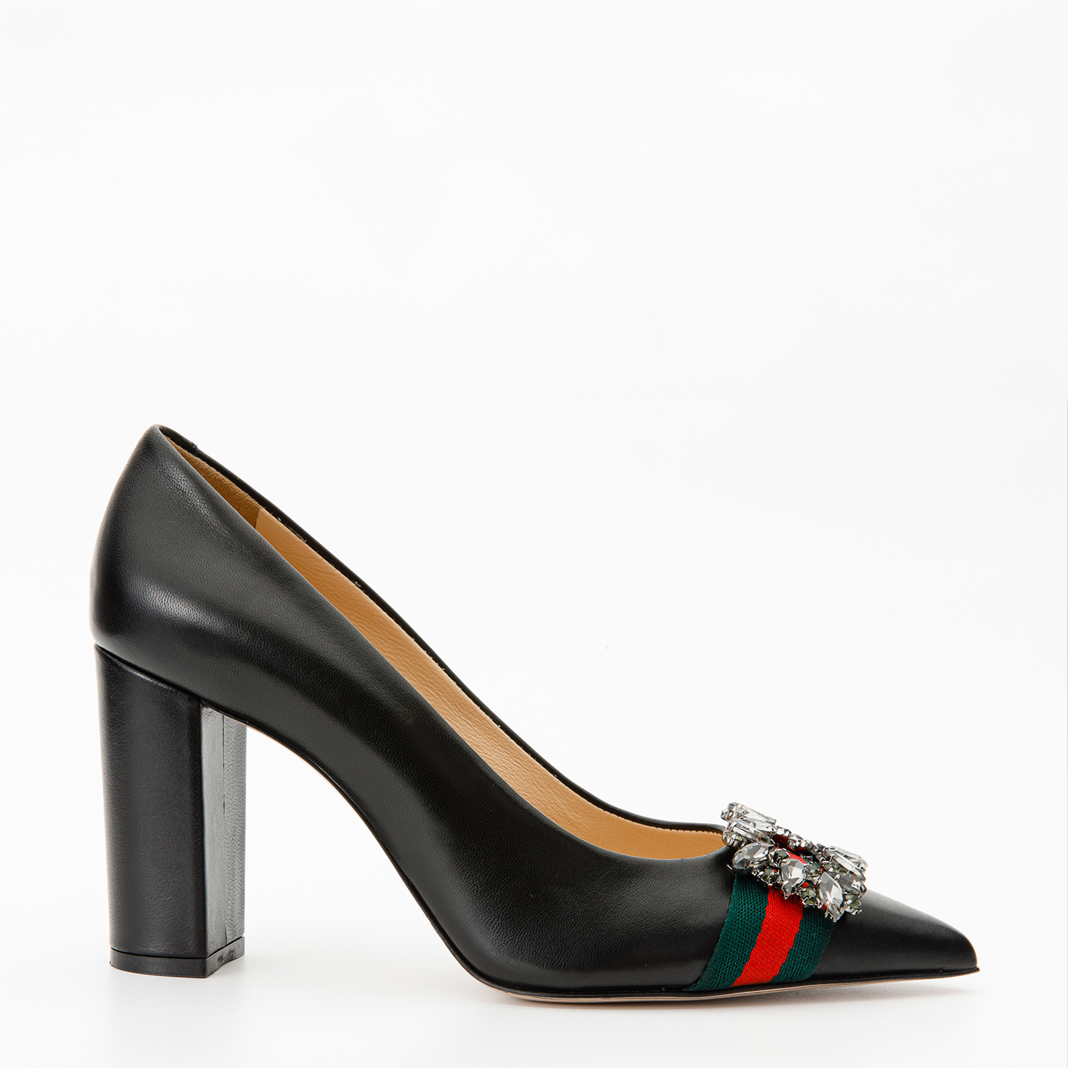 The Afega Black Leather Block Heel Pump Shoe - Vinci Leather