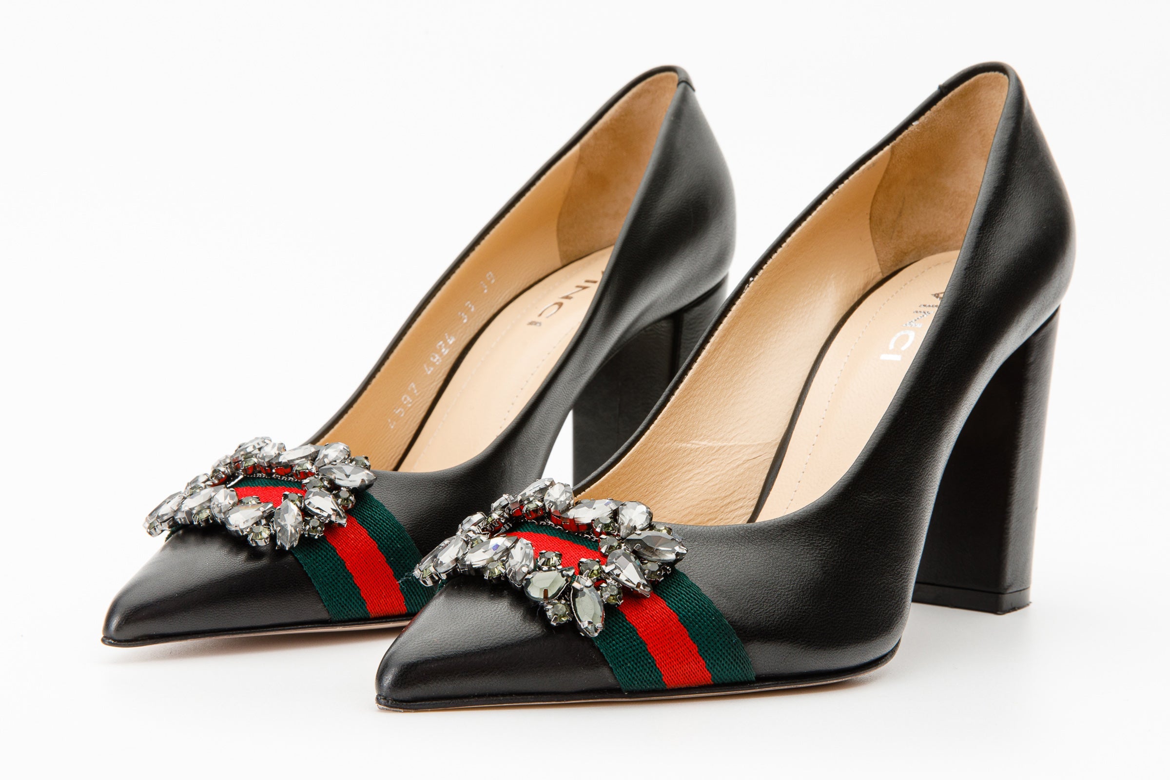 The Afega Black Leather Block Heel Pump Shoe - Vinci Leather
