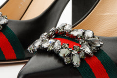 The Afega Black Leather Block Heel Pump Shoe - Vinci Leather