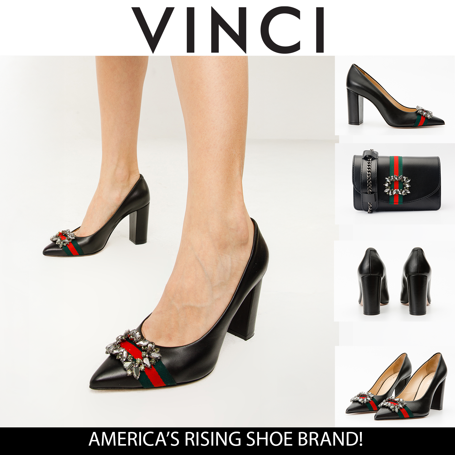 The Afega Black Leather Block Heel Pump Shoe - Vinci Leather