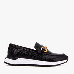 The Milan Black  Croc-Embossed Leather Sneaker - Vinci Leather