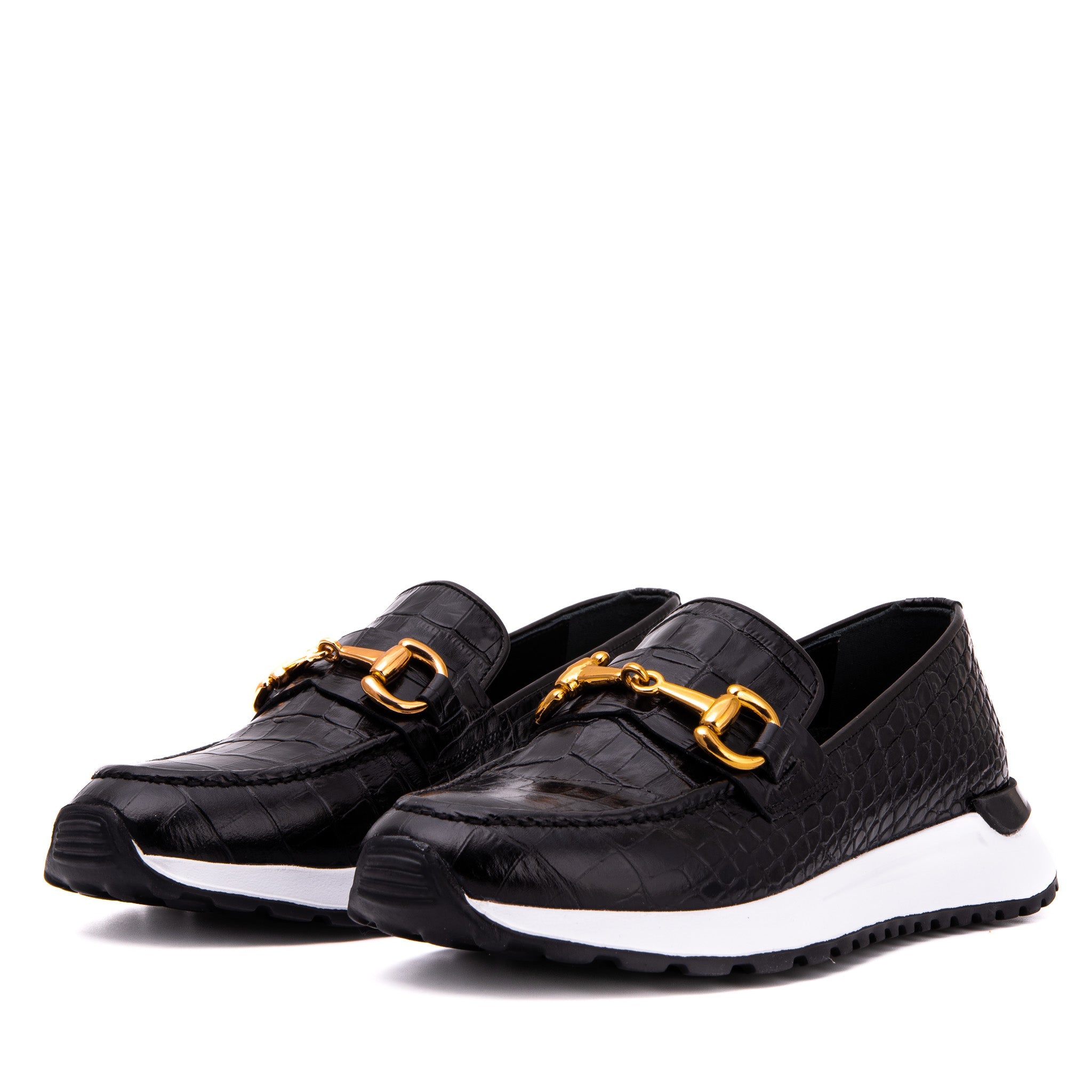 The Milan Black  Croc-Embossed Leather Sneaker - Vinci Leather