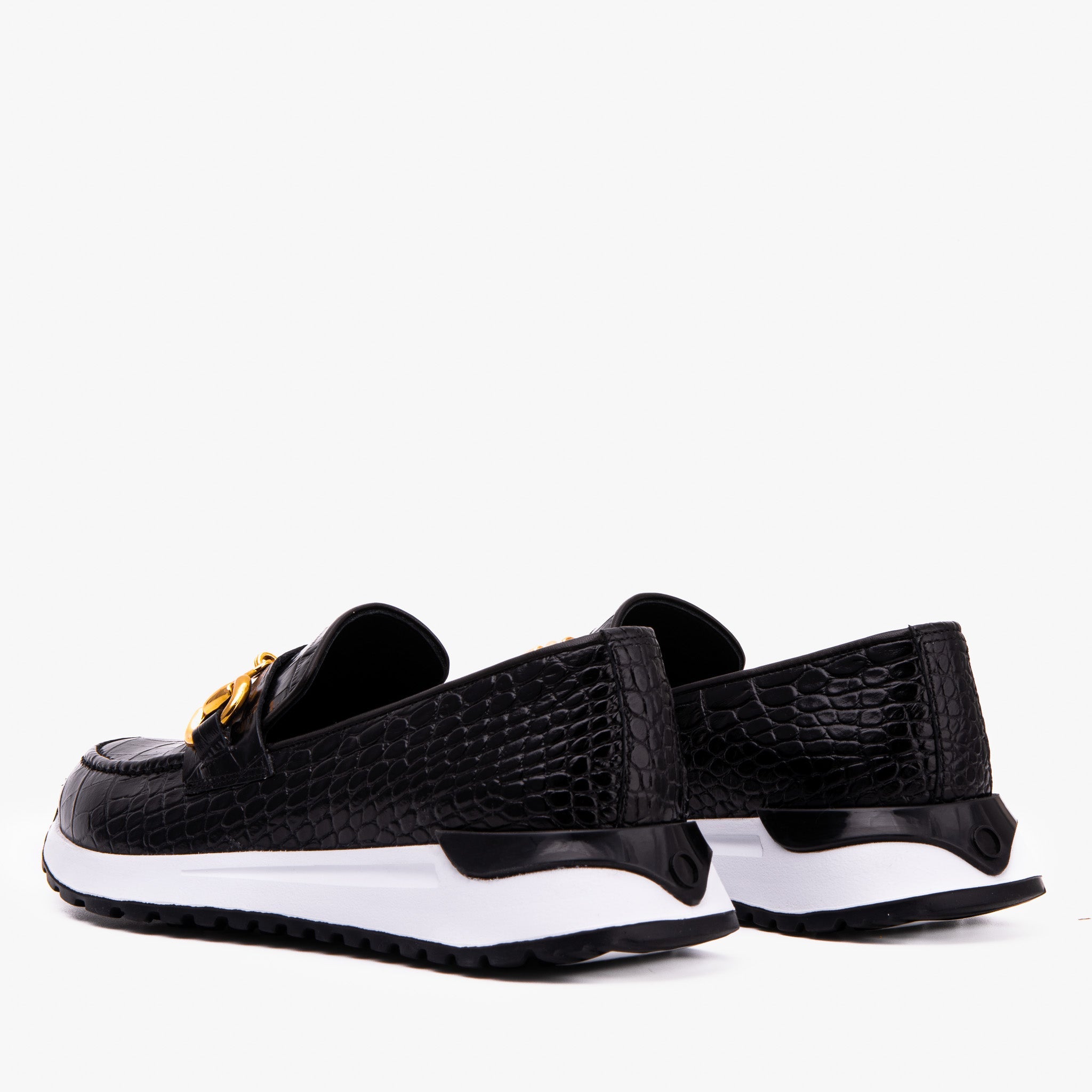 The Milan Black  Croc-Embossed Leather Sneaker - Vinci Leather