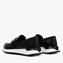 The Milan Black  Croc-Embossed Leather Sneaker - Vinci Leather