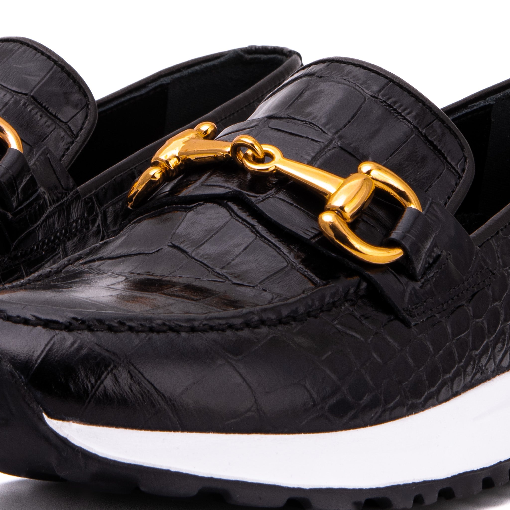 The Milan Black  Croc-Embossed Leather Sneaker - Vinci Leather