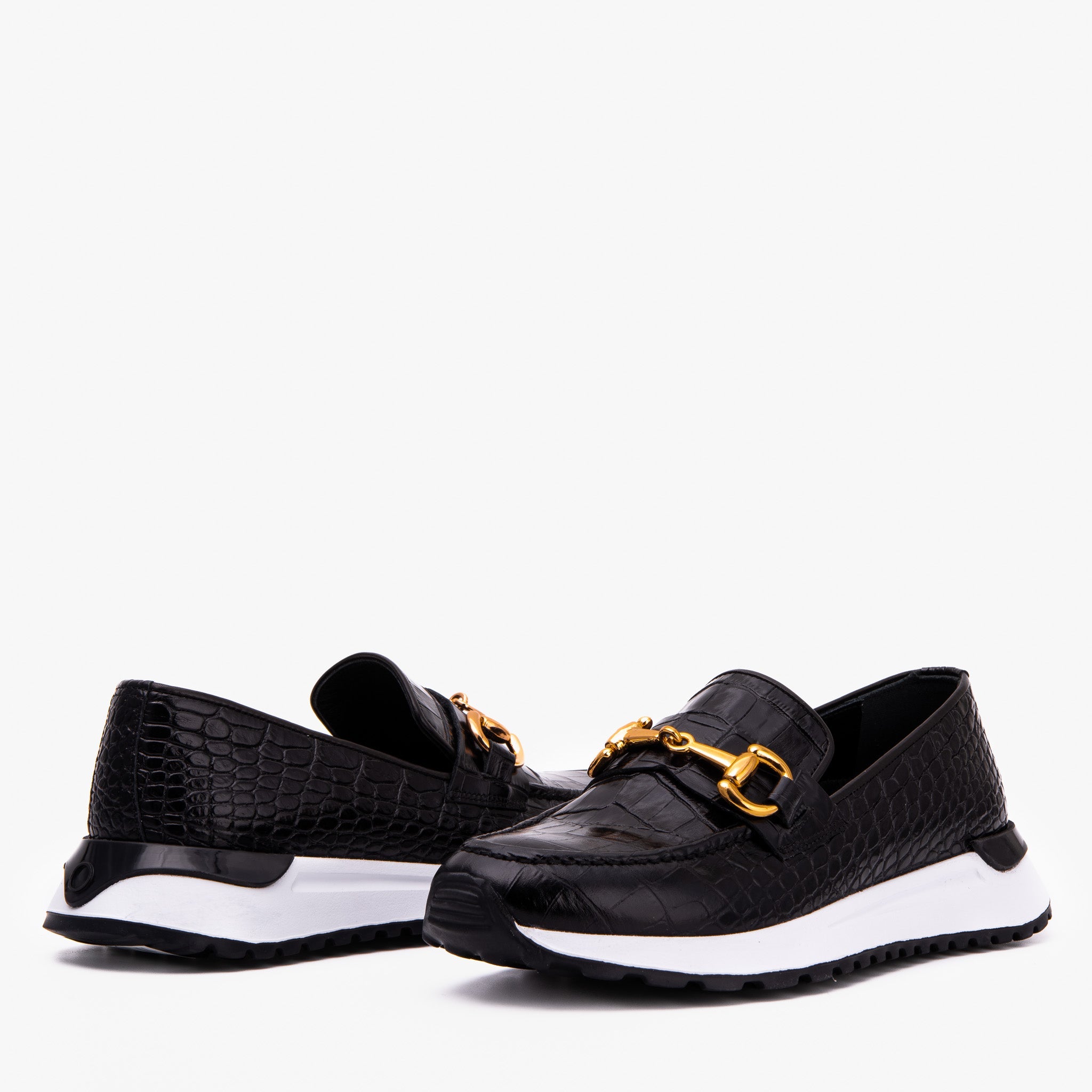 The Milan Black  Croc-Embossed Leather Sneaker - Vinci Leather