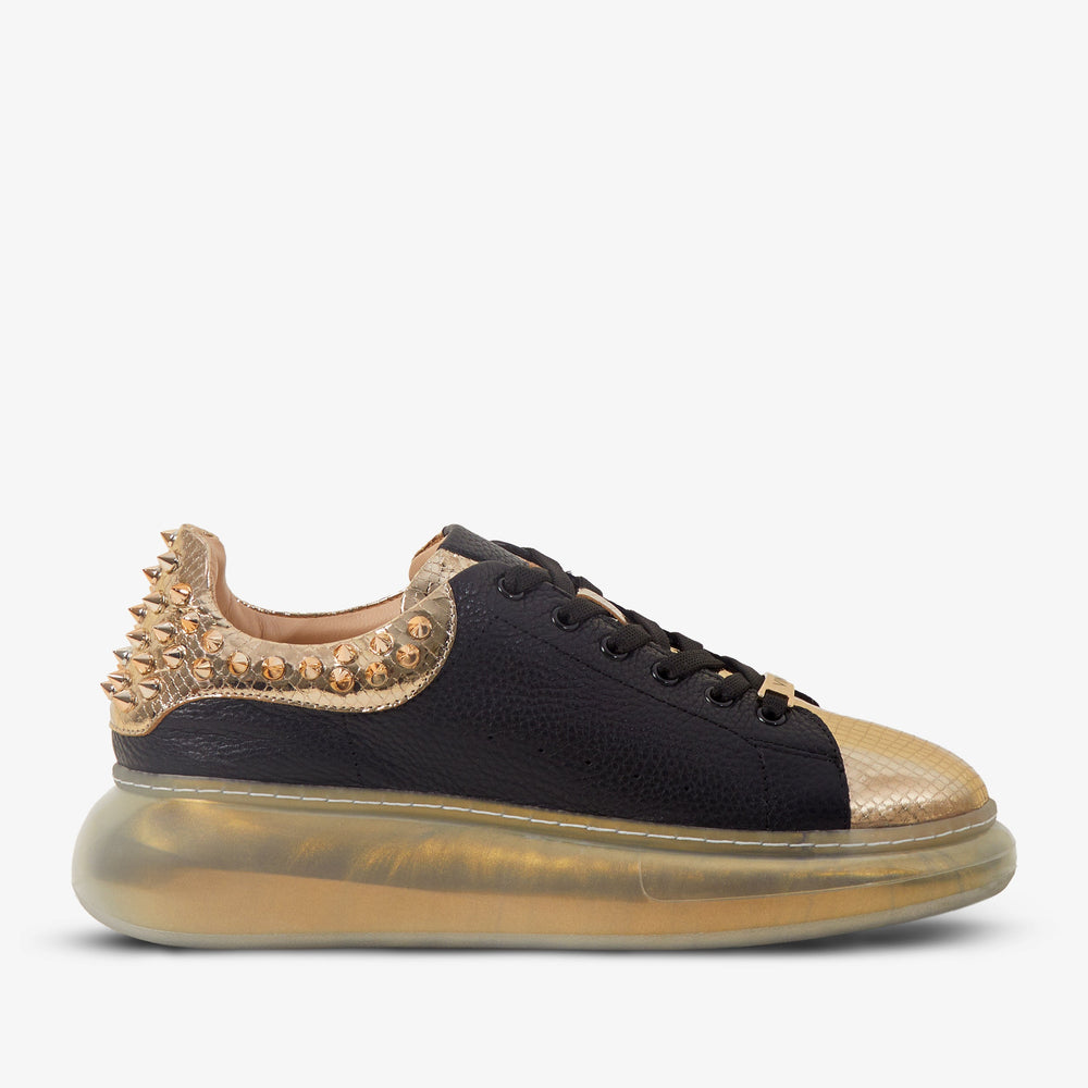 The Venezia Gold Black Leather Sneaker - Vinci Leather