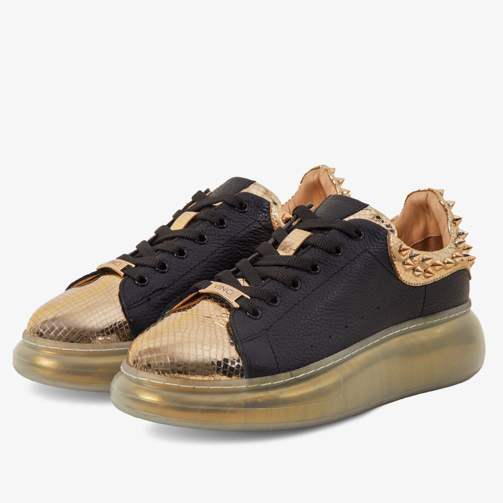 The Venezia Gold Black Leather Sneaker - Vinci Leather