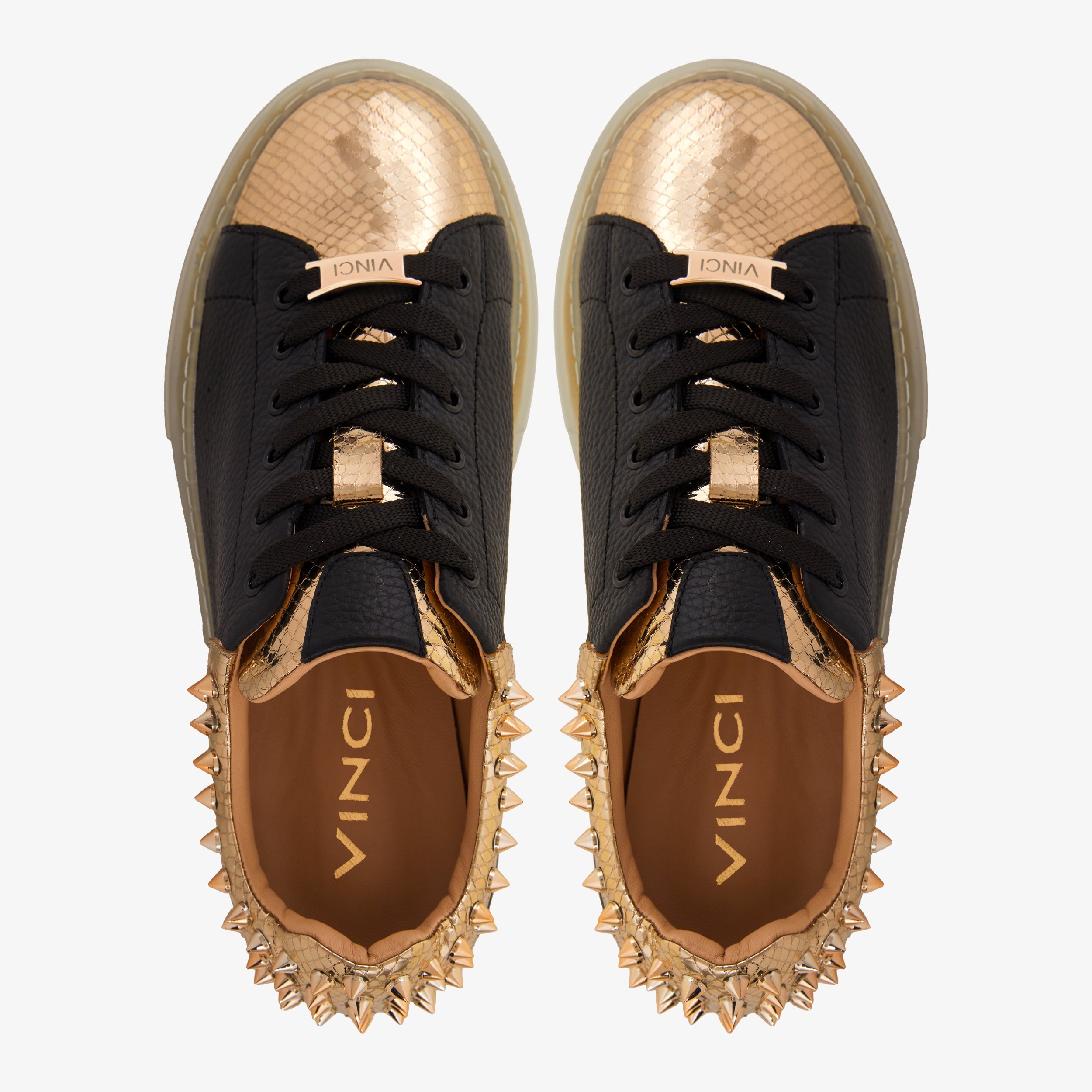 The Venezia Gold Black Leather Sneaker - Vinci Leather