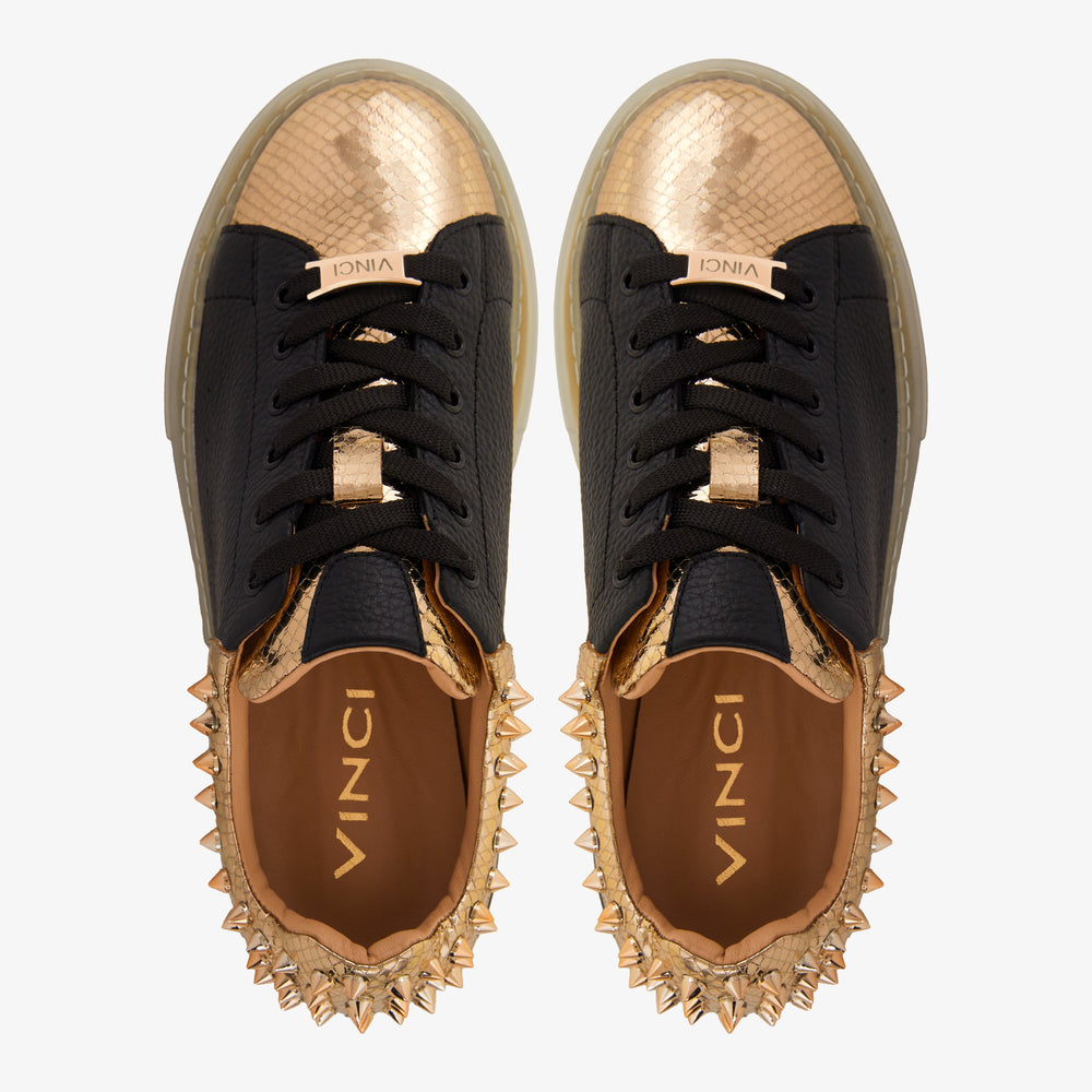 The Venezia Gold Black Leather Sneaker - Vinci Leather