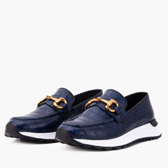 The Milan Navy Croc-Embossed Leather Sneaker - Vinci Leather