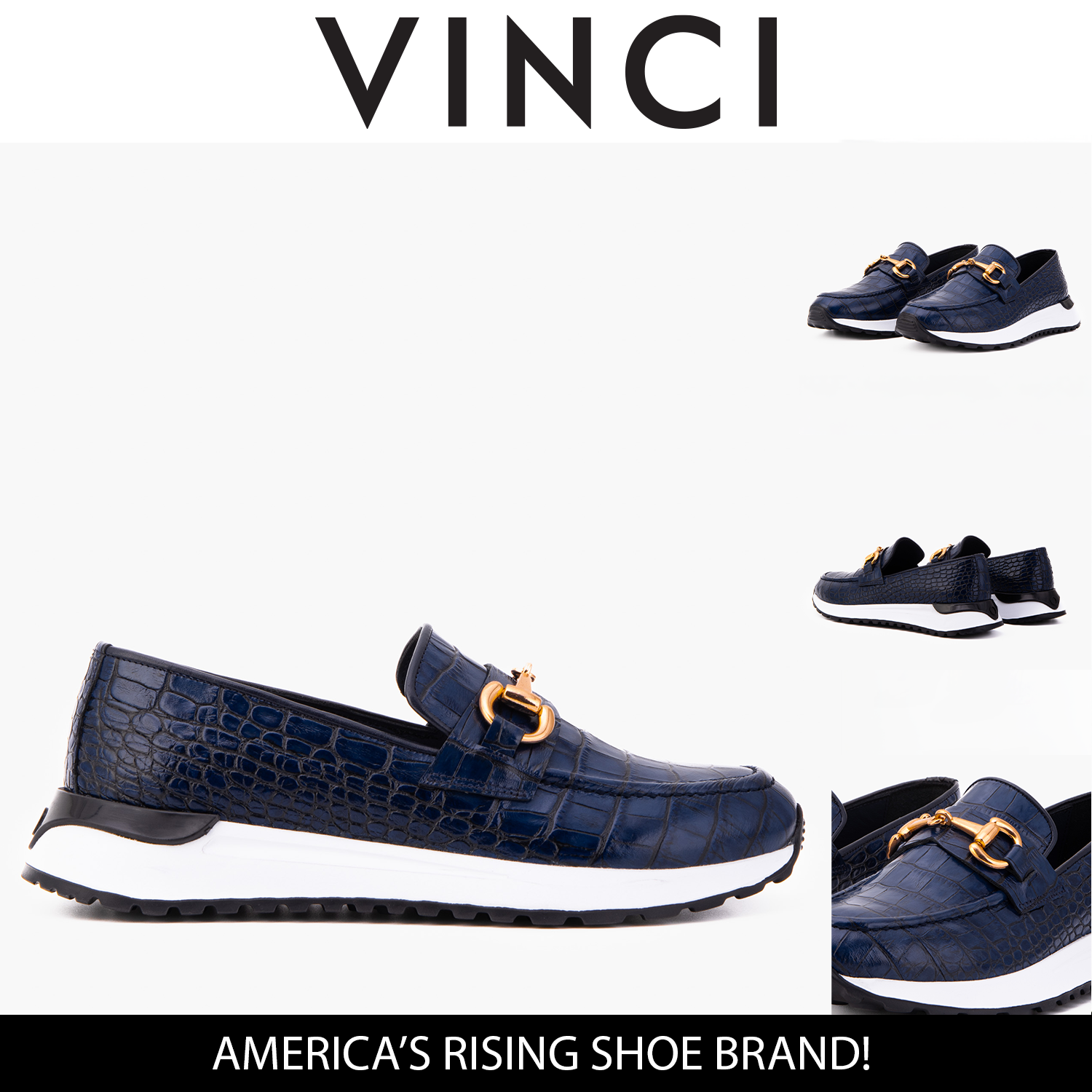The Milan Navy Croc-Embossed Leather Sneaker - Vinci Leather