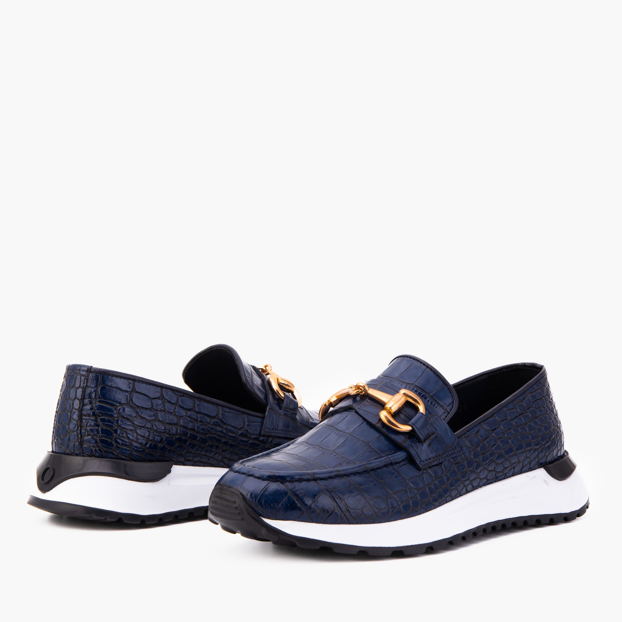 The Milan Navy Croc-Embossed Leather Sneaker - Vinci Leather