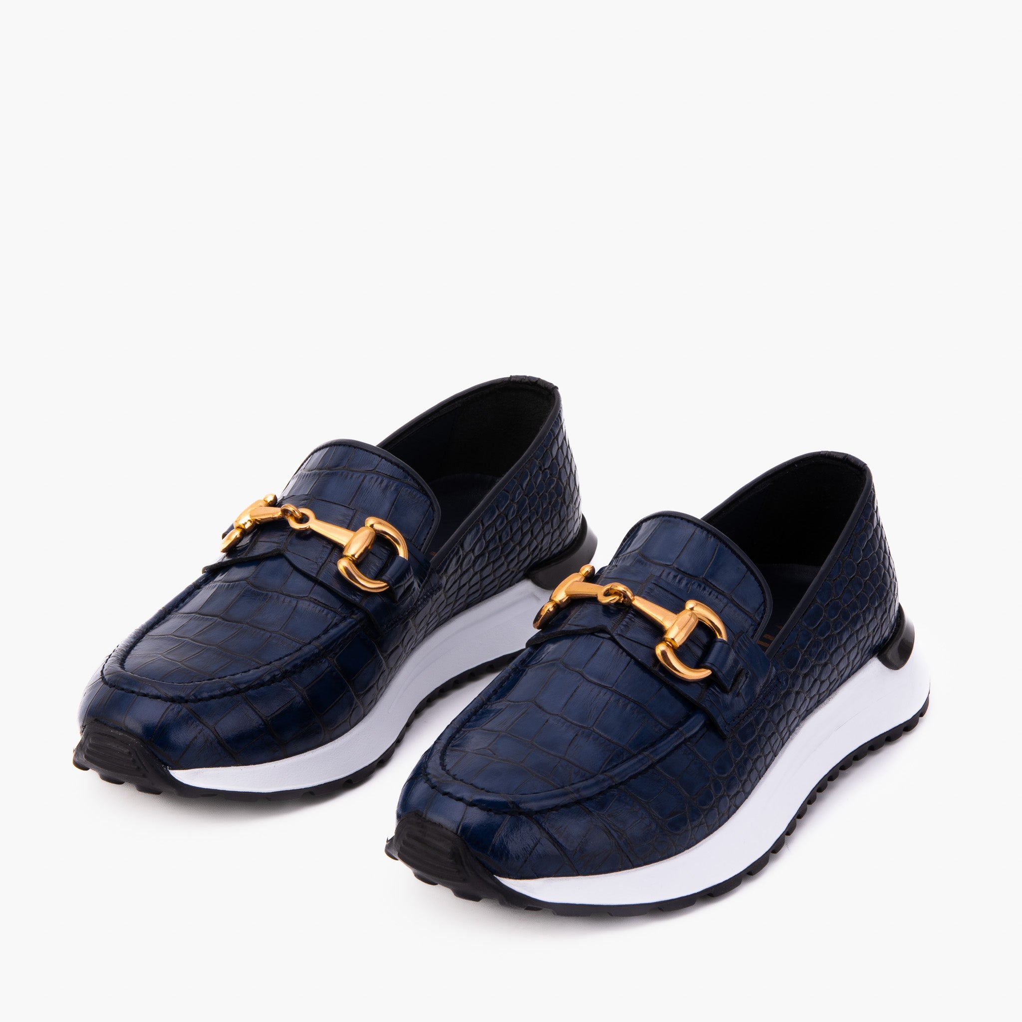 The Milan Navy Croc-Embossed Leather Sneaker - Vinci Leather
