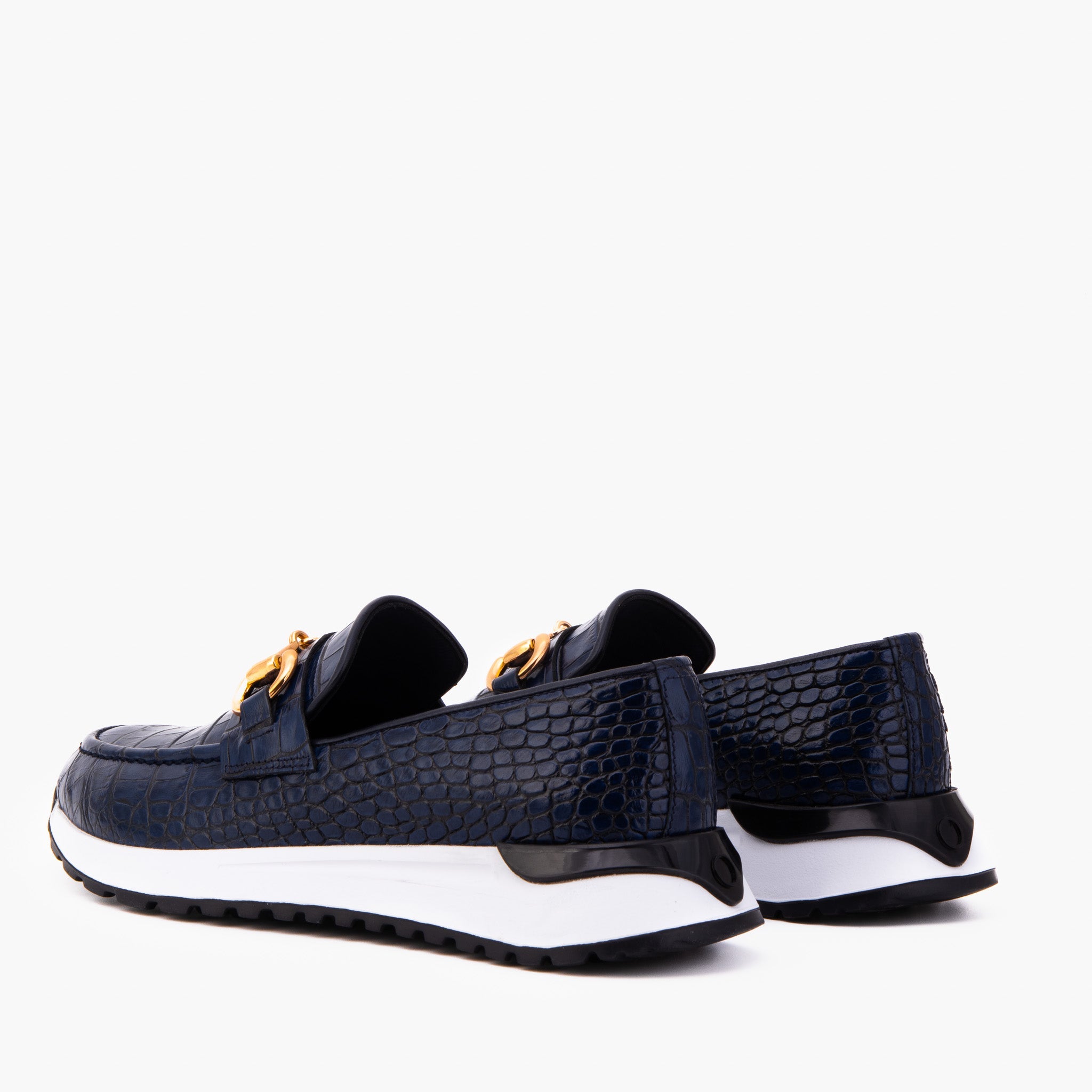 The Milan Navy Croc-Embossed Leather Sneaker - Vinci Leather