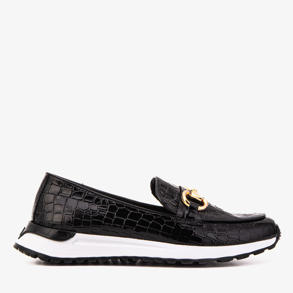 The Milan Black Croc-Embossed Patent Leather Sneaker - Vinci Leather