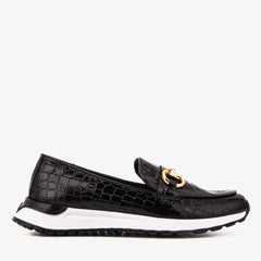 The Milan Black Croc-Embossed Patent Leather Sneaker - Vinci Leather