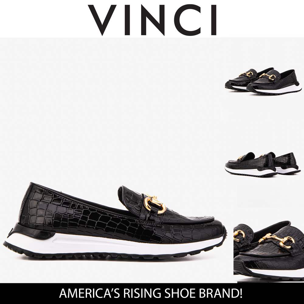The Milan Black Croc-Embossed Patent Leather Sneaker - Vinci Leather