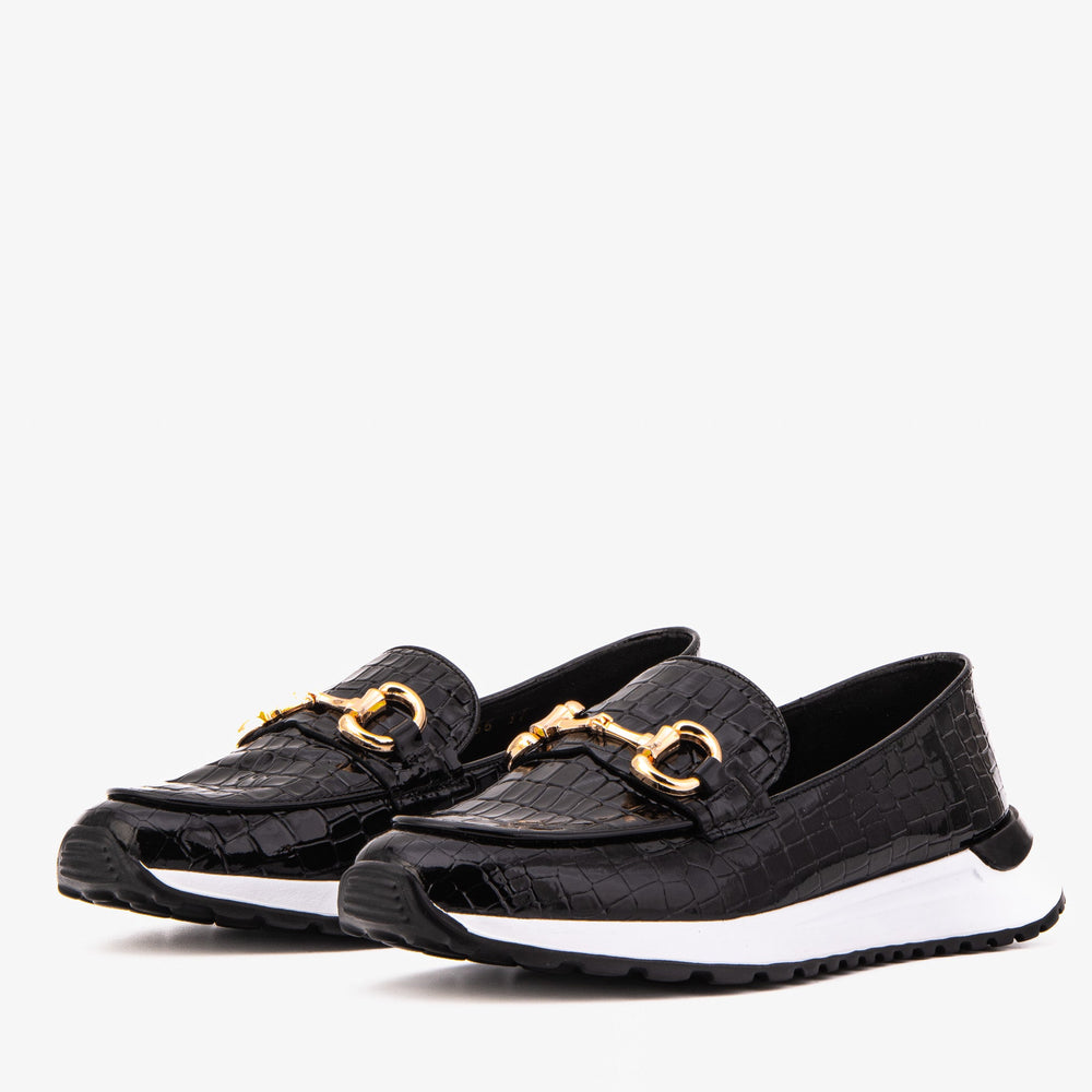 The Milan Black Croc-Embossed Patent Leather Sneaker - Vinci Leather