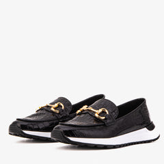 The Milan Black Croc-Embossed Patent Leather Sneaker - Vinci Leather