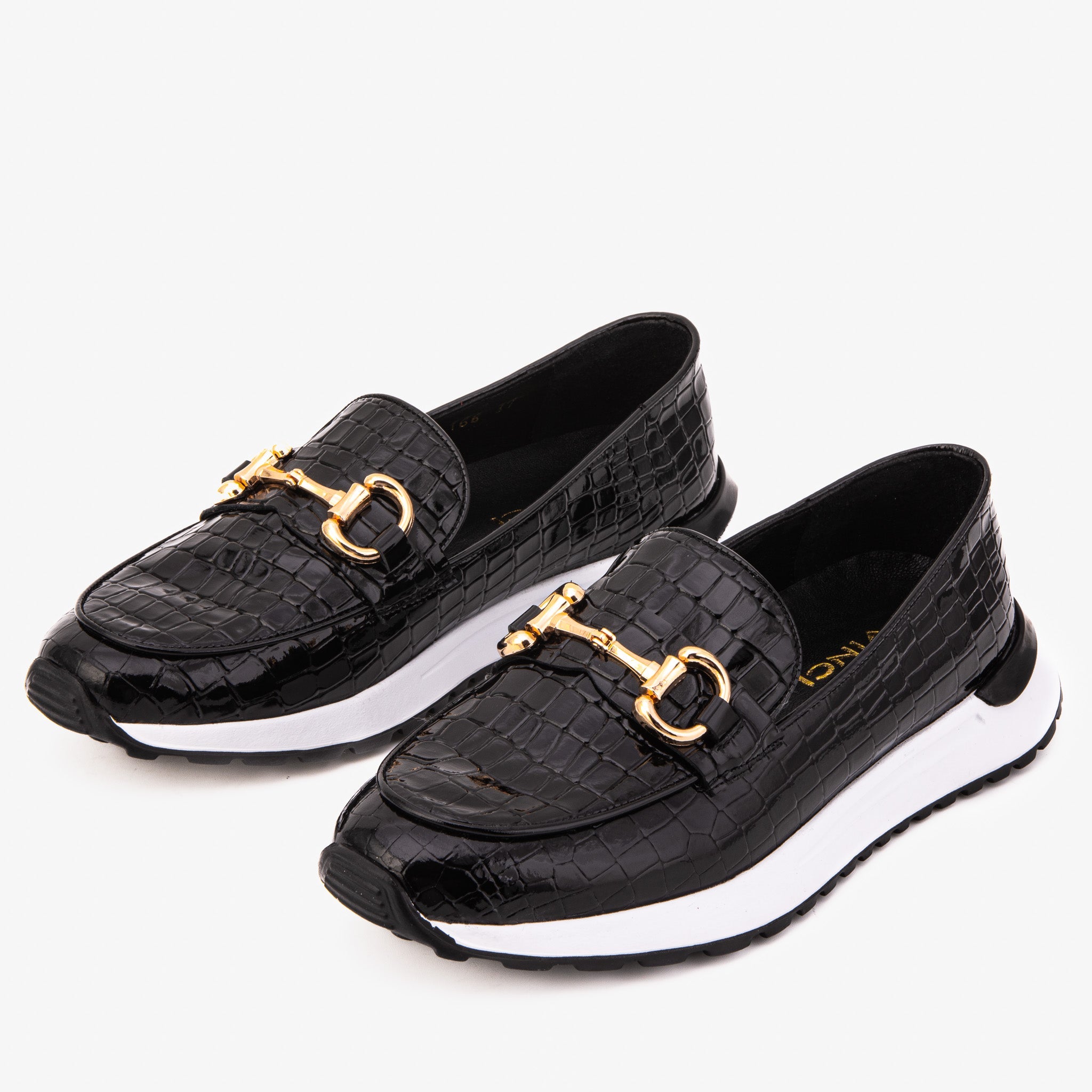 The Milan Black Croc-Embossed Patent Leather Sneaker - Vinci Leather
