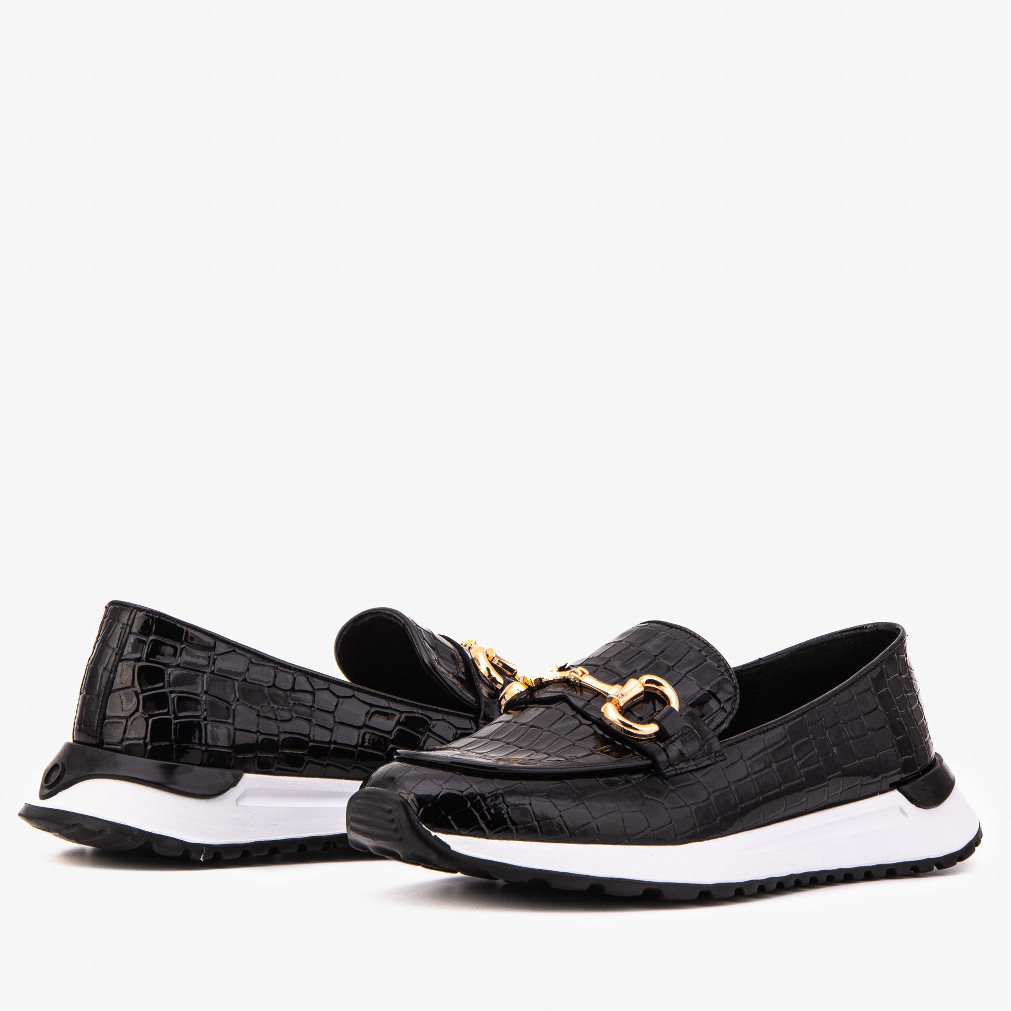The Milan Black Croc-Embossed Patent Leather Sneaker - Vinci Leather