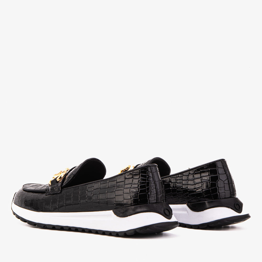 The Milan Black Croc-Embossed Patent Leather Sneaker - Vinci Leather
