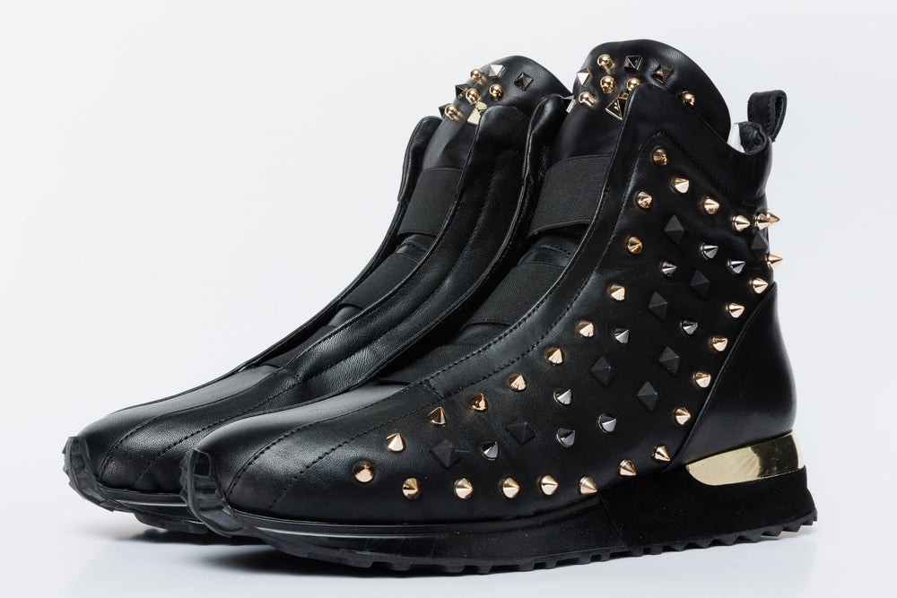 The Infanta High-Top Black Spike Leather Sneaker Limited Edition - Vinci Leather