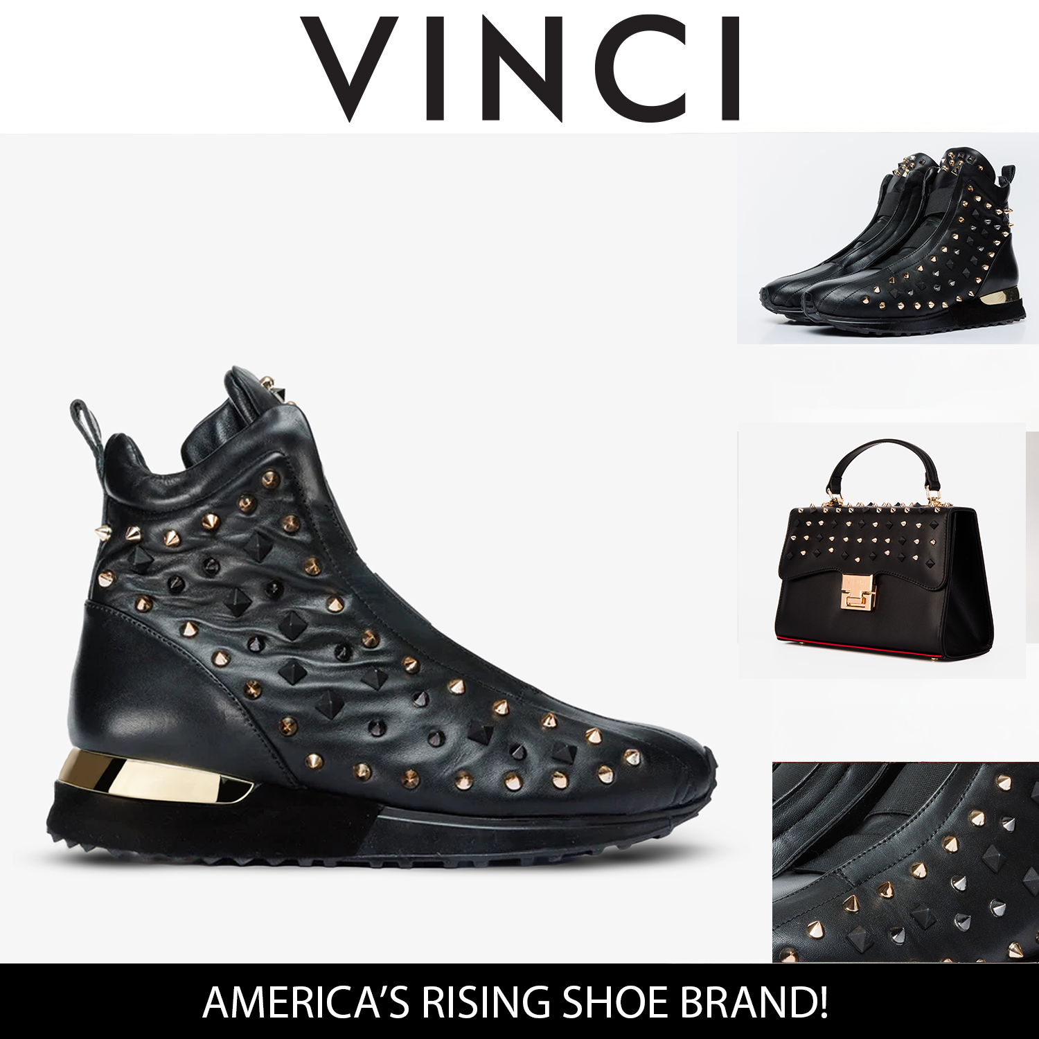 The Infanta High-Top Black Spike Leather Sneaker Limited Edition - Vinci Leather