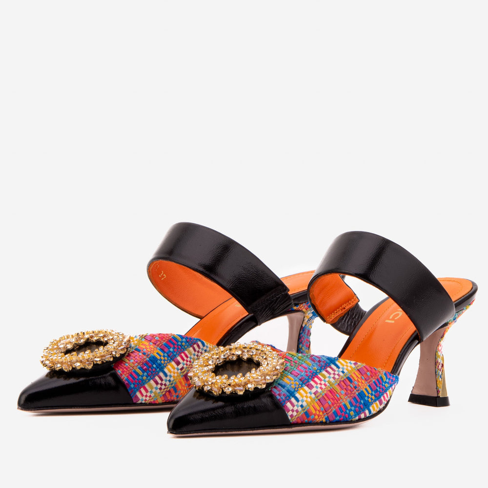 The Valencia Multicolor Leather Jewel Heel Mule Sandal - Vinci Leather