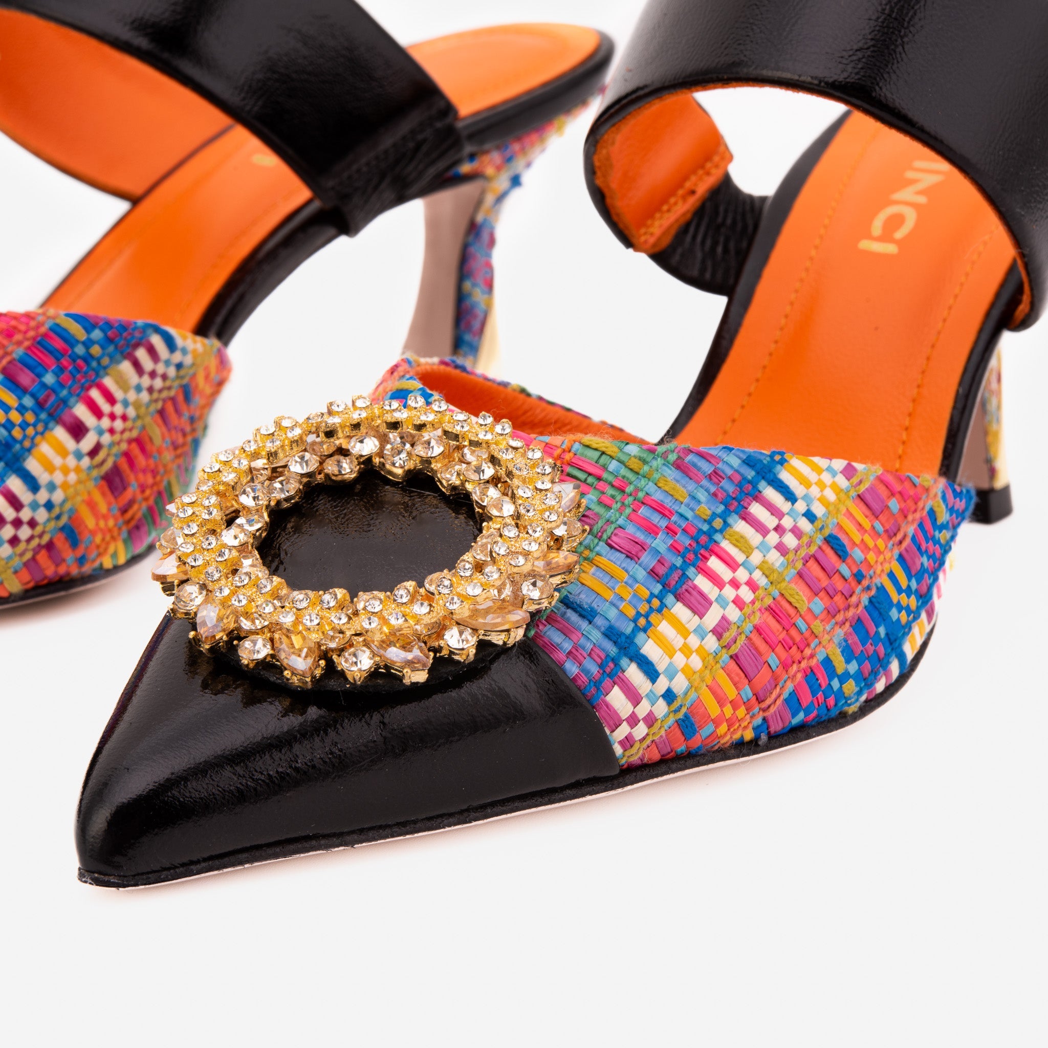 The Valencia Multicolor Leather Jewel Heel Mule Sandal - Vinci Leather