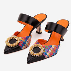 The Valencia Multicolor Leather Jewel Heel Mule Sandal - Vinci Leather