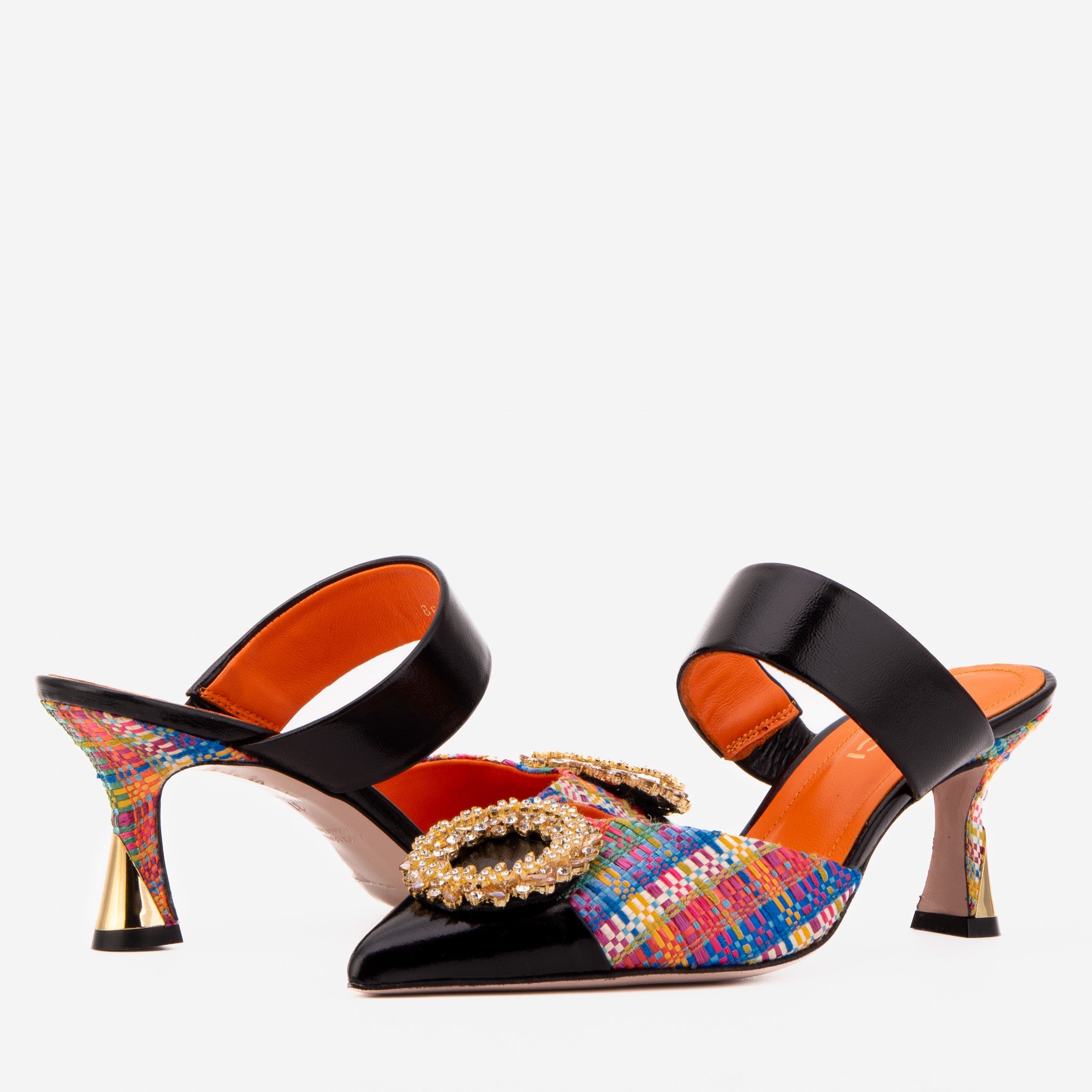 The Valencia Multicolor Leather Jewel Heel Mule Sandal - Vinci Leather