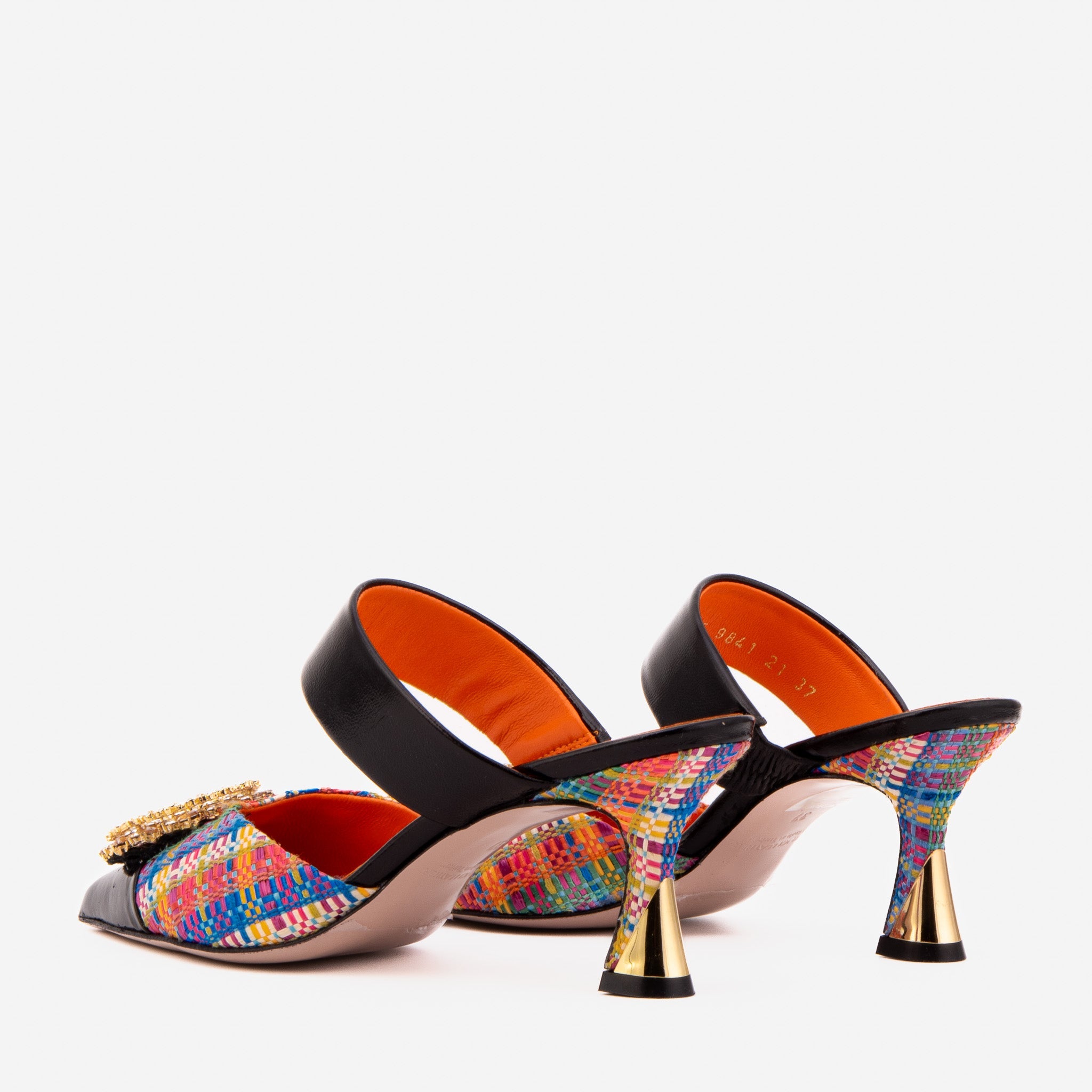 The Valencia Multicolor Leather Jewel Heel Mule Sandal - Vinci Leather