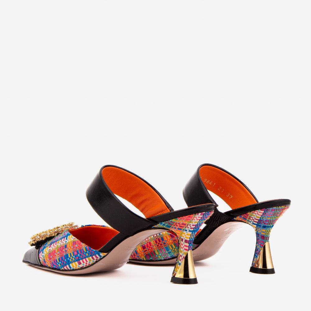 The Valencia Multicolor Leather Jewel Heel Mule Sandal - Vinci Leather
