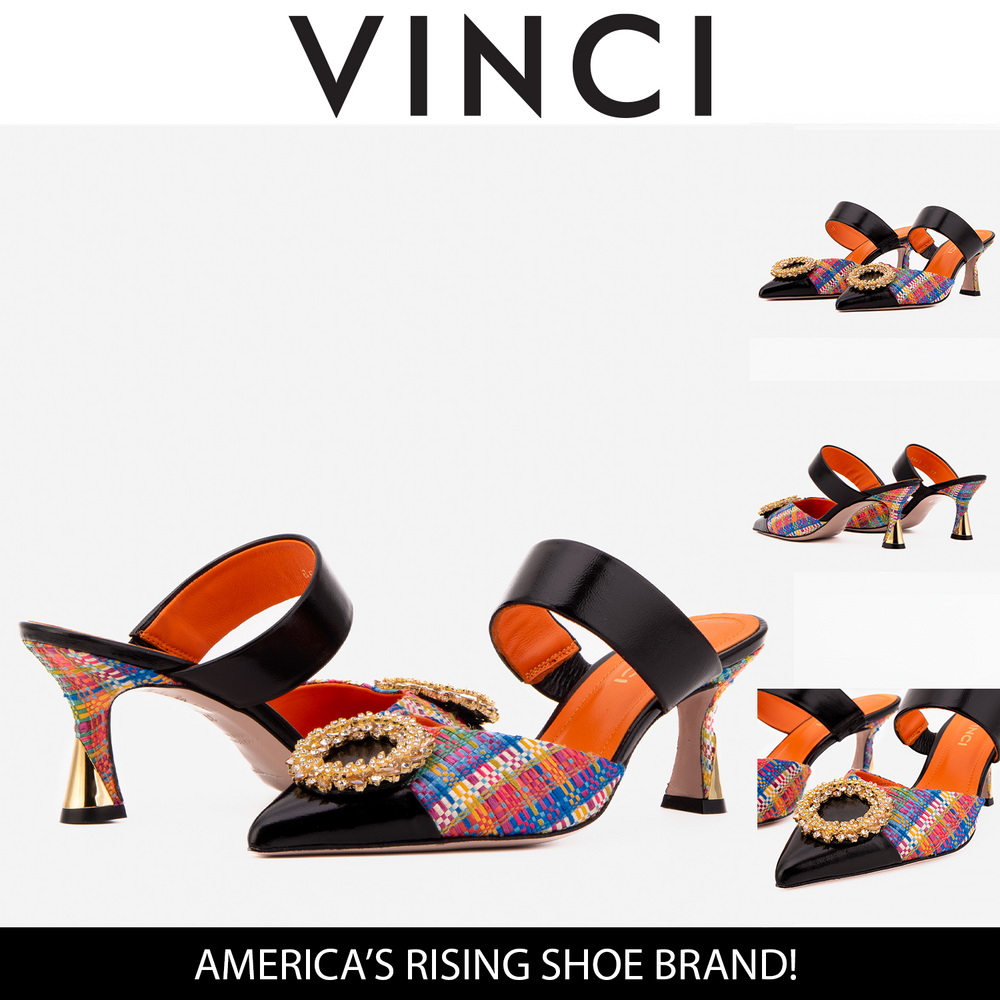 The Valencia Multicolor Leather Jewel Heel Mule Sandal - Vinci Leather