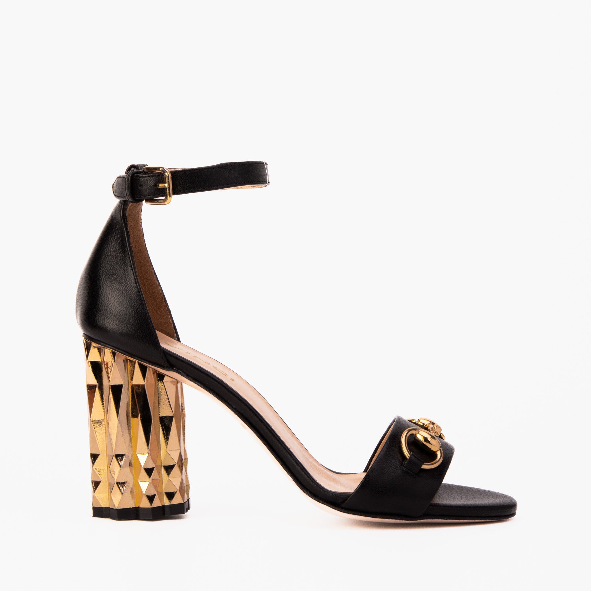 The Avlonya Block Heel Black Leather Ankle Strap Sandal - Vinci Leather