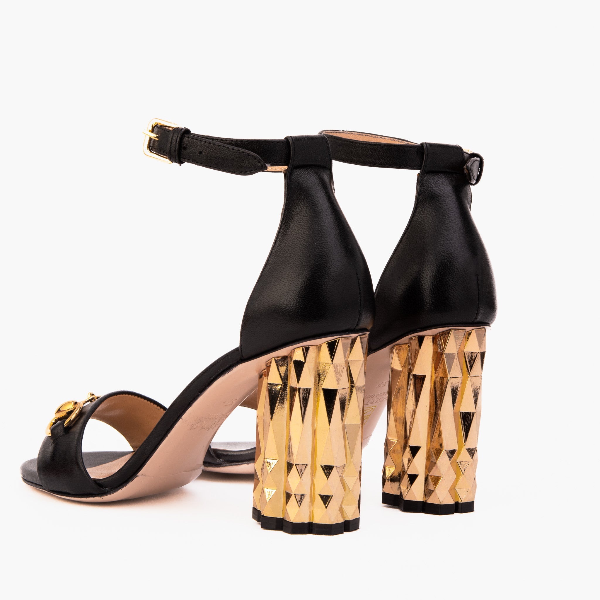 The Avlonya Block Heel Black Leather Ankle Strap Sandal - Vinci Leather