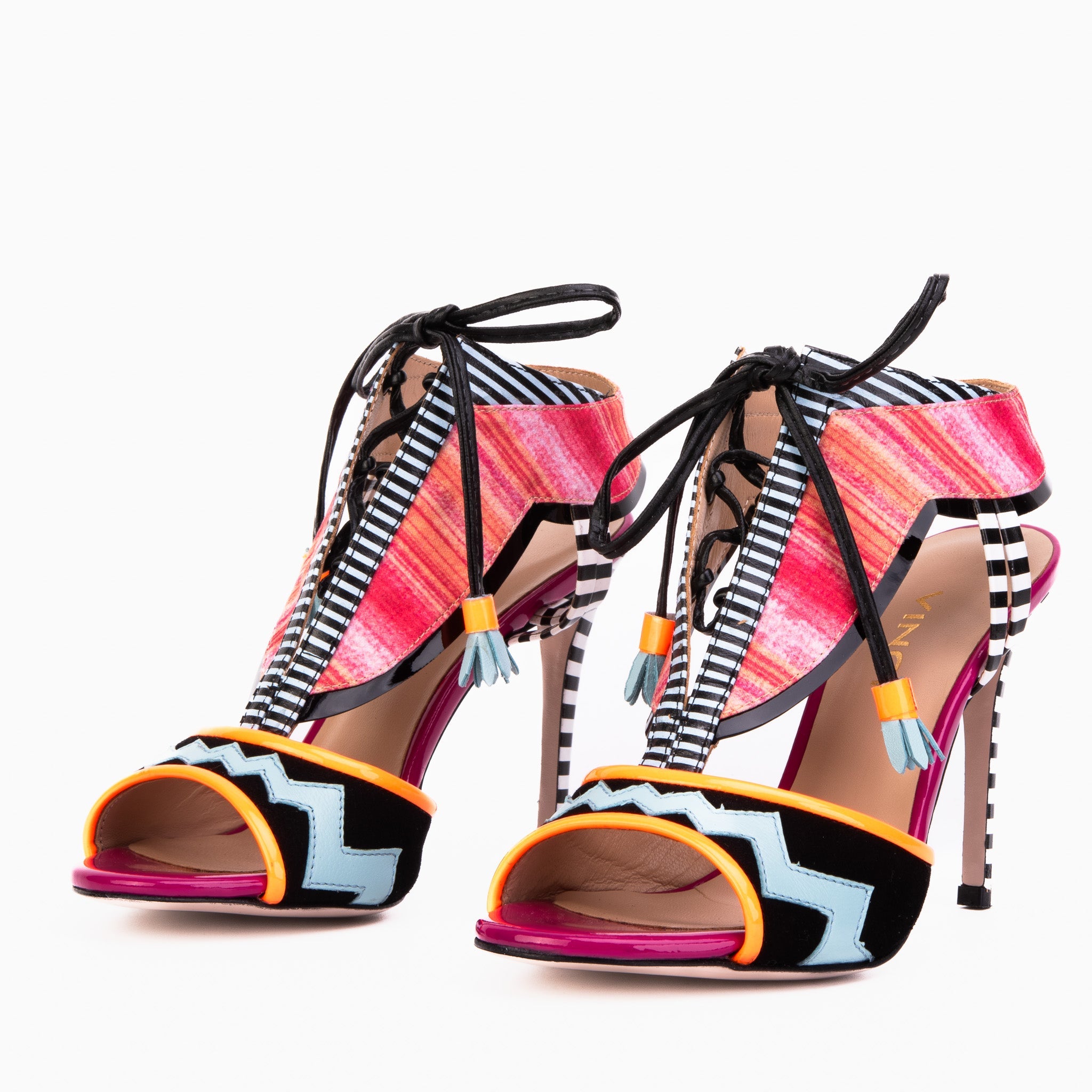 The Santa Amaro Multicolor T-Strap Lace-Up Leather Sandal - Vinci Leather