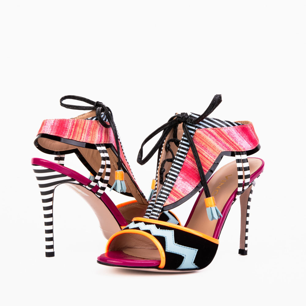 The Santa Amaro Multicolor T-Strap Lace-Up Leather Sandal - Vinci Leather