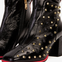 The Infanta Black Leather Block Heel Boot - Vinci Leather