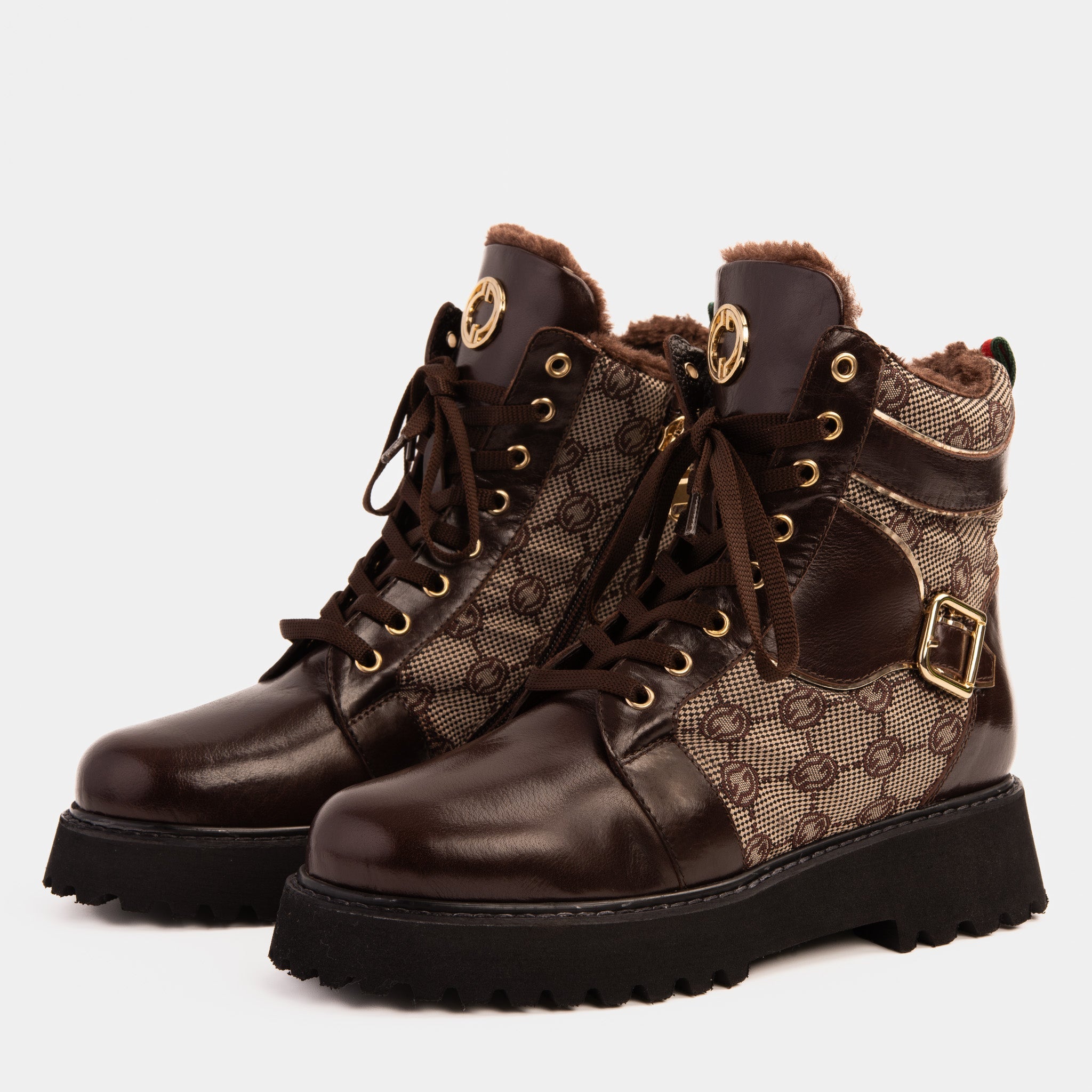 The Boston Brown Leather Lace-Up Ankle Boot With a Side Zipper - Vinci Leather