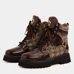 The Boston Brown Leather Lace-Up Ankle Boot With a Side Zipper - Vinci Leather