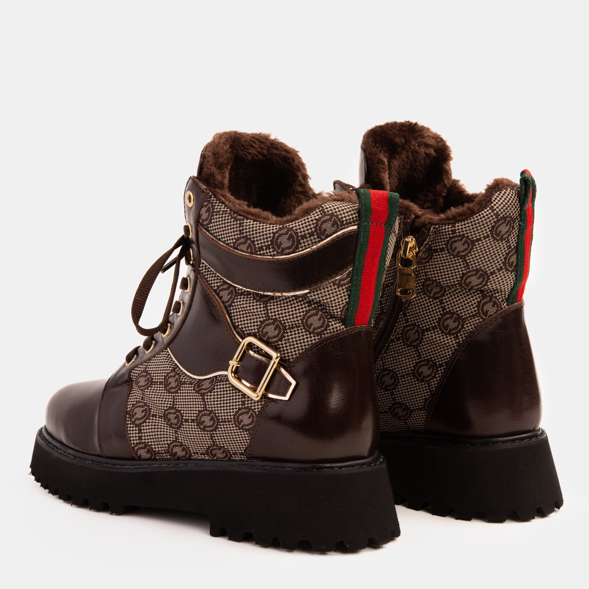 The Boston Brown Leather Lace-Up Ankle Boot With a Side Zipper - Vinci Leather