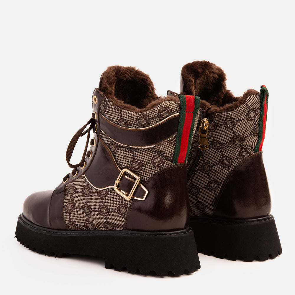 The Boston Brown Leather Lace-Up Ankle Boot With a Side Zipper - Vinci Leather