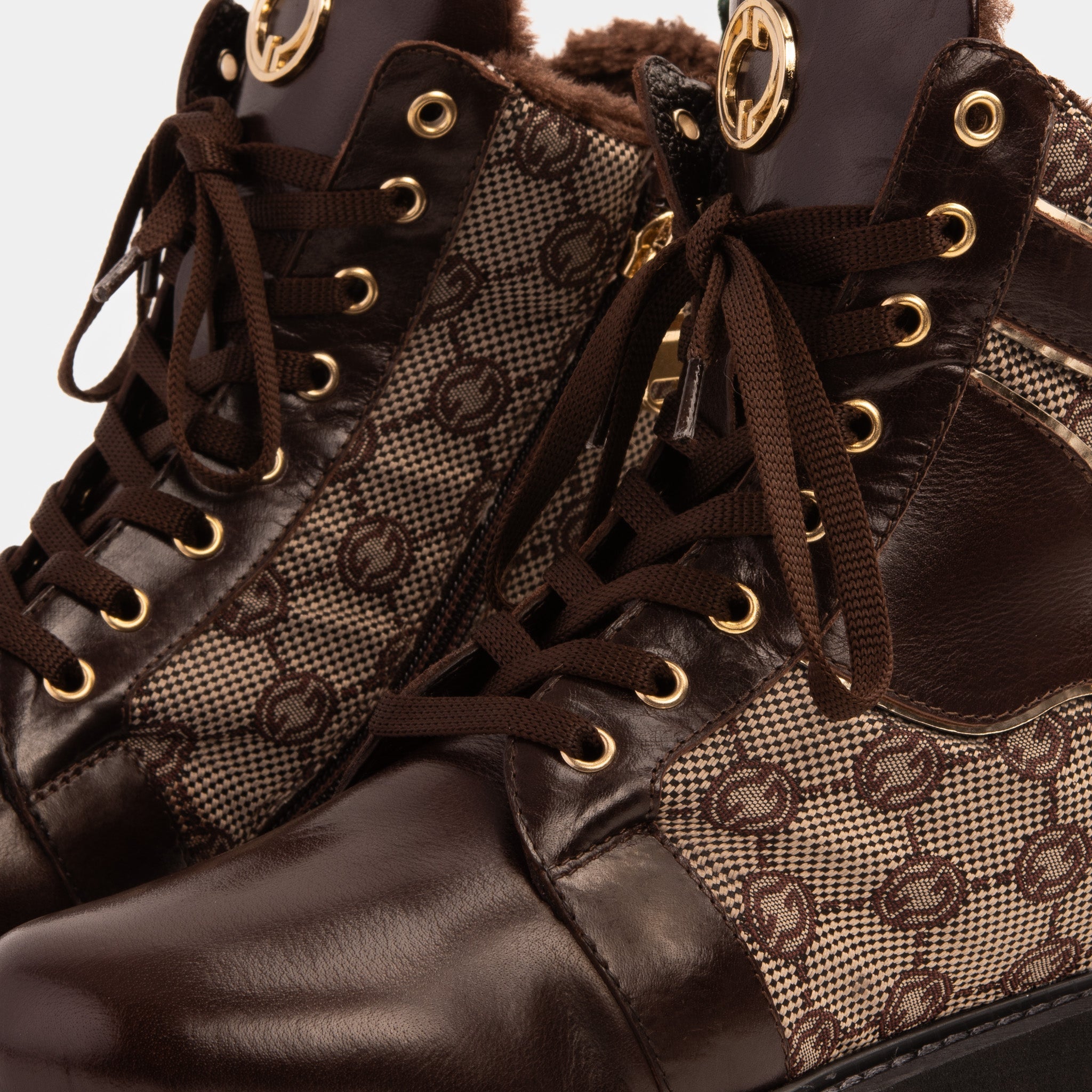 The Boston Brown Leather Lace-Up Ankle Boot With a Side Zipper - Vinci Leather