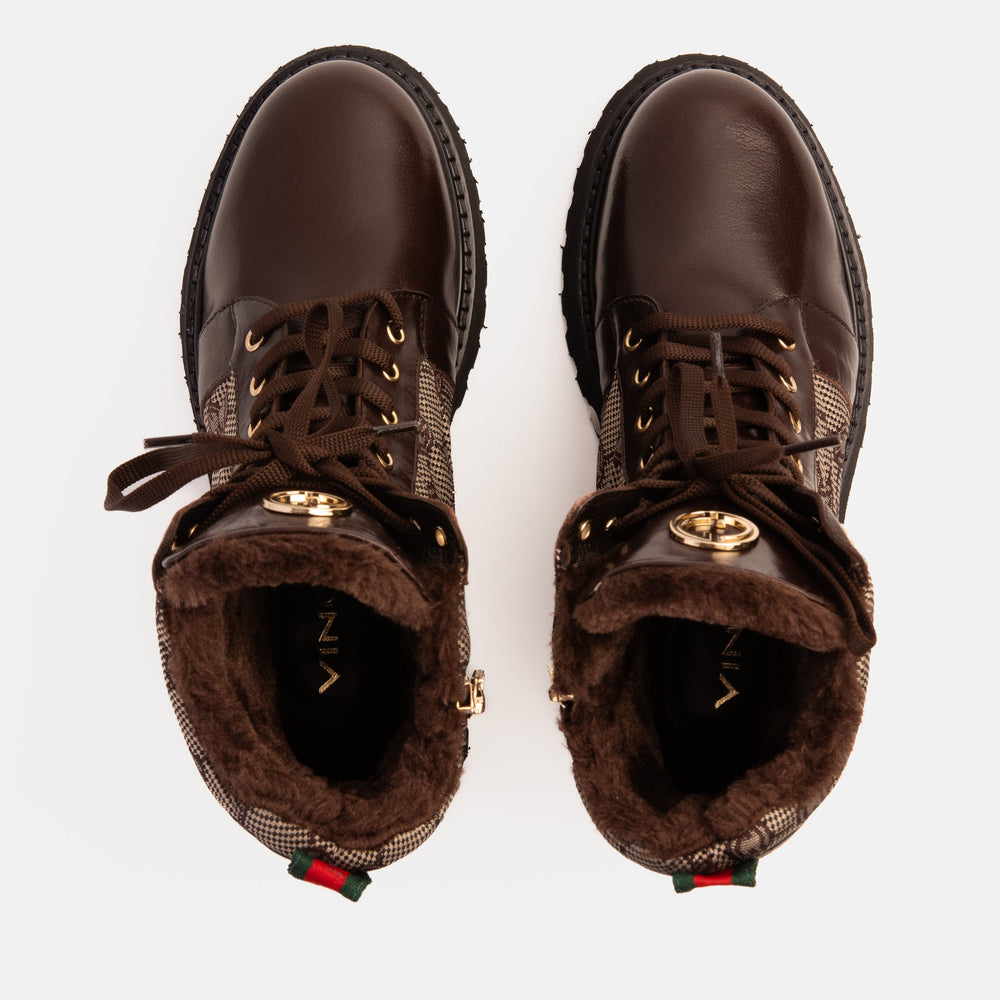 The Boston Brown Leather Lace-Up Ankle Boot With a Side Zipper - Vinci Leather